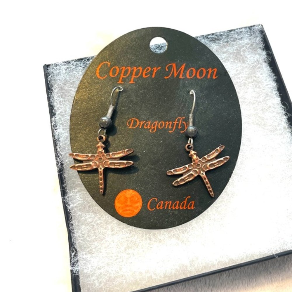 NEW Copper Dragonfly Drop Earrings made in Canada